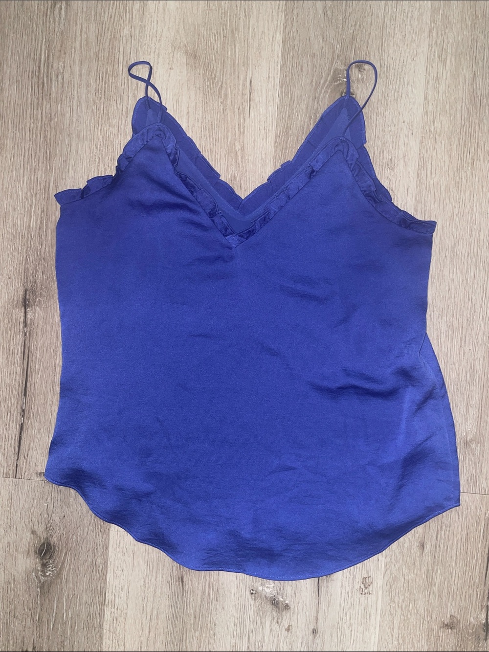 Express Royal Blue Satin Ruffle-Trim Cami | Women’s Medium | Worn Once - Picture 4 of 8